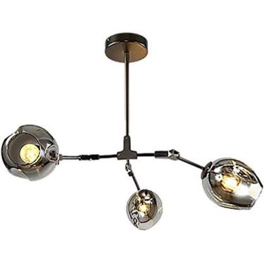 Imagem de Lustre E27 Nordic Glass Ball Chandelier Altura ajustável, Lustre preto fosco, E26 Metal Hand Blow Branches Pendant Light, Luminárias de globo de meados do século de 79"