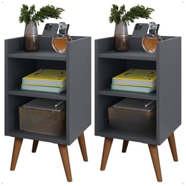 Imagem de Kit 2 Mesa de Cabeceira para Quarto Charme Cores Apoio de Cama Mesinha 61x30x30cm(KIT MAX CINZA CINAMOMO)