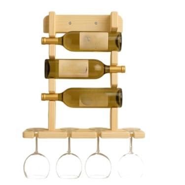 Imagem de Adega De Parede Em Madeira MaciçA De Pinus | Suporte Para 3 Garrafas E 4 TaçAs De Vinho | Organizador Completo E PráTico | DecoraçãO RúStica Para Casa