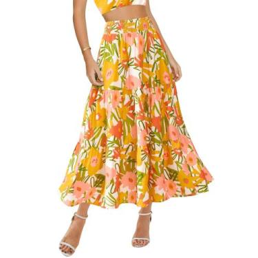 Imagem de Saia BTFBM com estampa floral Midi Maxi para mulheres, verão 2025