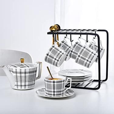 Imagem de Conjunto de chá de porcelana conjuntos de chá com bule de chá moderno conjunto de xícara de café e pires xícaras de café de cerâmica para escritório em casa, 4 xícaras (6 xícaras) (4 xícaras) (6