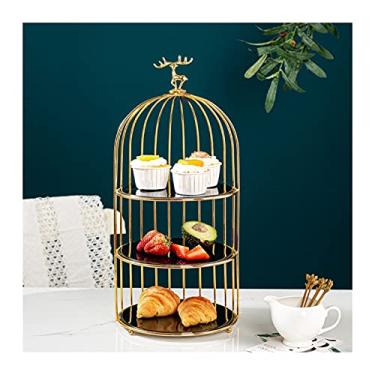 Imagem de Suporte de bolo com 3 camadas, bandeja de bolo de cerâmica, multicolorida, removível, mesa de sobremesa para cupcakes, frutas, biscoitos, torre de cupcake