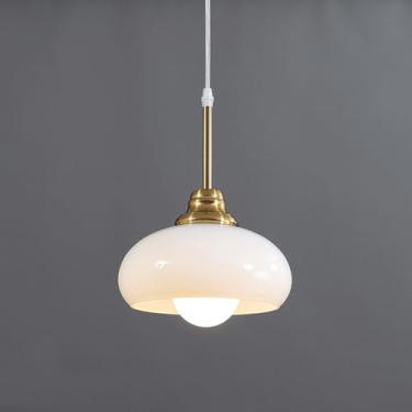 Imagem de YQSLQZZ Lustre de vidro branco, luminária pendente de ilha de cozinha vintage, iluminação decorativa para sala de jantar, luzes de teto suspensas, para mesa de jantar de corredor acima da pia