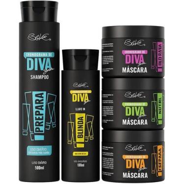 Imagem de Kit Cronograma Capilar Diva By BSLife  Shampoo, LeaveIn e 3 Máscaras H