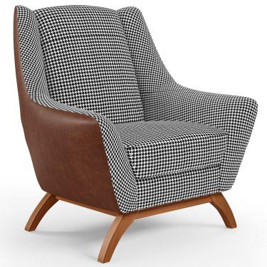 Imagem de Poltrona Decorativa Base Em Madeira Juliet D02 Courissímo Marrom B-38 Pied Poule - Lyam Decor