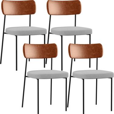 Imagem de Kit 04 Cadeiras Para Sala De Jantar Melina L02 Couríssimo Camel Linho Cinza - Lyam Decor