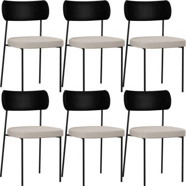 Imagem de Kit 06 Cadeiras Para Sala De Jantar Melina L02 Couríssimo Preto Linho Cru - Lyam Decor