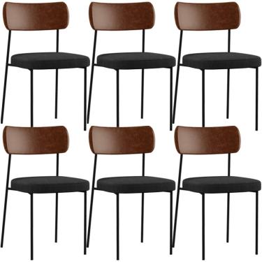 Imagem de Kit 06 Cadeiras Para Sala De Jantar Melina L02 Couríssimo Marrom Linho Chumbo - Lyam Decor