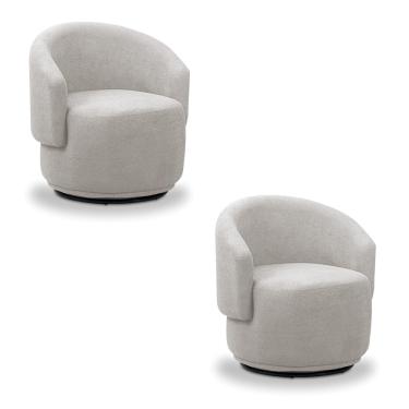 Imagem de Poltrona Decorativa Orgânica Giratória Kit 2 Névoa Bouclê Cinza Claro E03 - D'Rossi