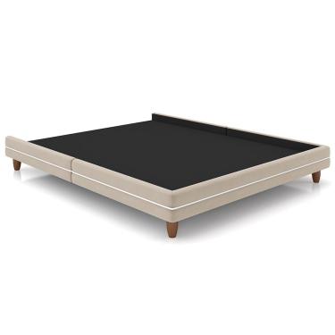 Imagem de Cama Casal Base Box Pés Madeira 148cm Suném P05 Veludo Bege - Lyam Decor