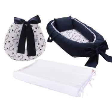 Imagem de Kit Ninho Redutor De Berço + Almofada Amamentação + Trocador Liso Menino (Princípe troc branco)