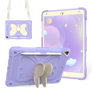 Imagem de ICEELEC Capa para iPad 9ª geração de 10,2 polegadas para crianças com suporte de borboleta, alça de ombro, suporte de lápis, capa robusta para iPad 9ª 8ª geração 2021 2020 2019, roxa