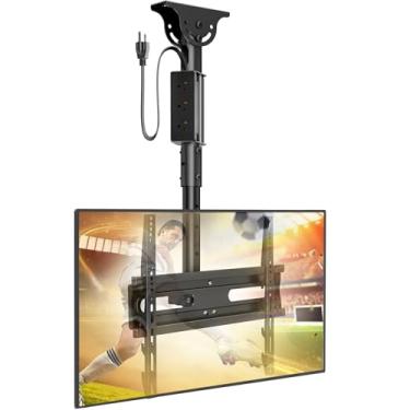 Imagem de AX WABER Suporte de TV de teto com tomada elétrica para telas planas de 27 a 65 polegadas, VESA máximo de 400 x 400 mm, suporte de TV de teto ajustável para pendurar para a maioria das TVs LED LCD