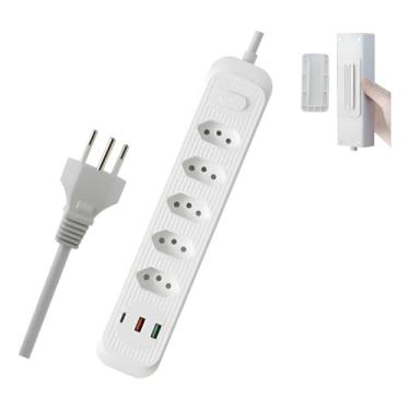 Imagem de Filtro de Linha 5 Tomadas com 2 USB + 1 USB-C, Bivolt 2500W, Cabo Reforçado 2M, Fixação em Parede