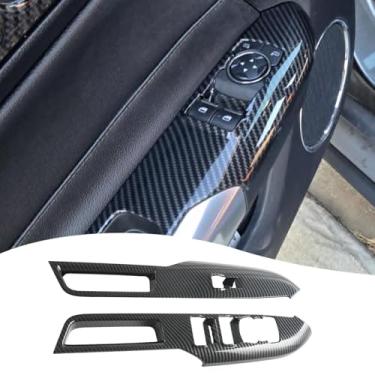 Imagem de Capa de painel de interruptor de janela de apoio de braço, para Ford Mustang 2015-2026, capa de painel de controle de janela de porta acessórios interiores esportivos de carro - fibra de carbono