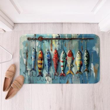 Imagem de jejeloiu Acessórios de banheiro de pesca e caça, 50,8 x 81,3 cm, tapetes de banheiro de peixe grande para crianças, meninos, meninas, tapetes de banho antiderrapantes macios, felpudos, absorventes de