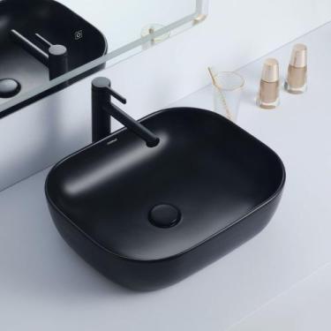 Imagem de Cuba Deend De Cerâmica Rettangolo Nero Banheiro 46x32,5x14cm, Preto Fo