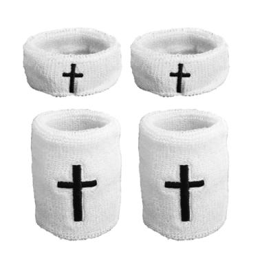 Imagem de 4un Faixas Elásticas para Bíceps, Pulseiras Cristãs Antissuor Braçadeiras Absorventes de Suor para Homens e Mulheres Artigos Esportivos de Futebol e Beisebol (Branco)