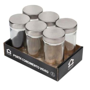 Imagem de Kit Porta Temperos com 6 Potes Vidro Tampa Inox 80 ML - Futuro Casa