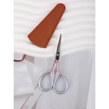 Imagem de Tesoura de cabelo facial pequena de aço inoxidável, tesoura de ponta reta, tesoura profissional de cuidados pessoais (prata)