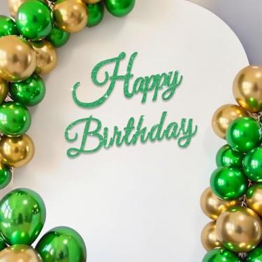 Imagem de TONIFUL Placa de feliz aniversário para pano de fundo - faixa de feltro verde brilhante - inclui cola de bolinhas - perfeita para decoração de parede, pano de fundo de festa de aniversário, arco de