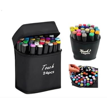 Imagem de Marcadores de arte colorida de ponta dupla, 24 cores com estojo de transporte para pintura, esboço, caligrafia, desenho, marcadores de pincel, cabeça dupla, canetas marcadoras permanentes
