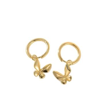 Imagem de Brincos de argola banhados a ouro 14K para mulheres, borboleta, cruz, bússola, formato de aranha, pingente de zircão cúbico, delicados, sem níquel, pingente, presente de aniversário, joias