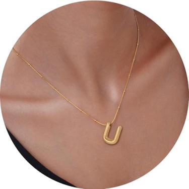 Imagem de Colar feminino com inicial de aço inoxidável banhado a ouro 18K, pingente de letra bolha de A a Z, joia personalizada do alfabeto fofo de A a Z, 18+2in, Aço inoxidável, Sem Pedra Preciosa