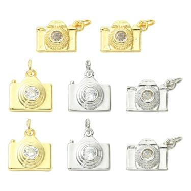 Imagem de UR URLIFEHALL 8 peças, 4 estilos, berloques de câmera de zircônia cúbica, mini fotógrafo vintage, pingentes de viagem para colar, pulseira, brinco, chaveiro