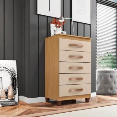 Imagem de Comoda 5 Gavetas 57 Cm Moden 2259 Carvalho Am Off White Incp - MILANI 