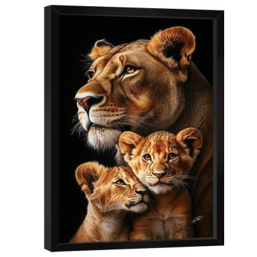 Imagem de Quadro Decorativo Leoa E Dois Filhotes
