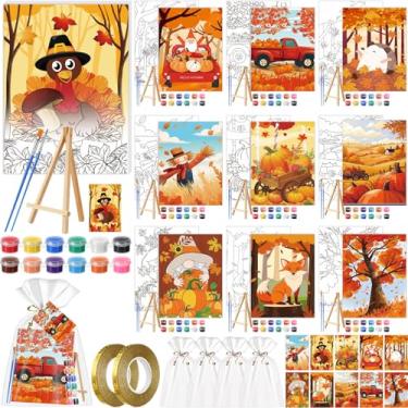 Imagem de Dispowreath 10 conjuntos de tela pré-desenhada de Ação de Graças para pintar conjuntos de presentes de 20 x 25 cm, tela pré-impressa de peru com painéis de contorno de cartões comemorativos a granel