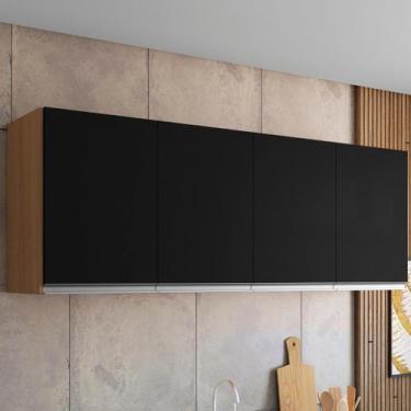 Imagem de Armário de Geladeira Aereo 4 Portas Andreia 150cm AJL Móveis, Amêndoa 