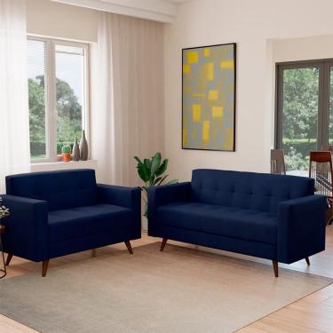 Imagem de Conjunto de Sofá 2 e 3 Lugares Vitrola Suede Azul
