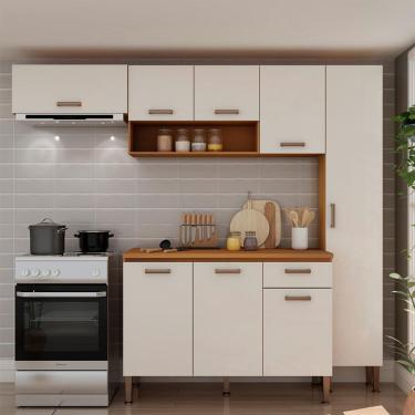 Imagem de Cozinha Compacta Essência 100% MDF 8 Portas 1 Gaveta Freijó e Off White 225 cm