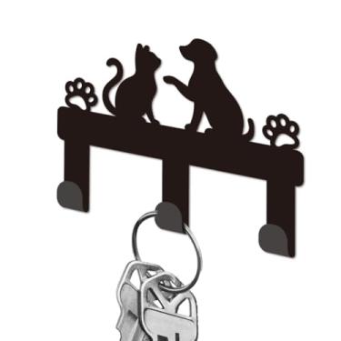 Imagem de DELORIGIN Porta-chaves de metal para gatos e cães para parede, utensílios de cozinha, organizador de chaves, cabides decorativos de parede com 3 ganchos para entrada, porta da frente, corredor