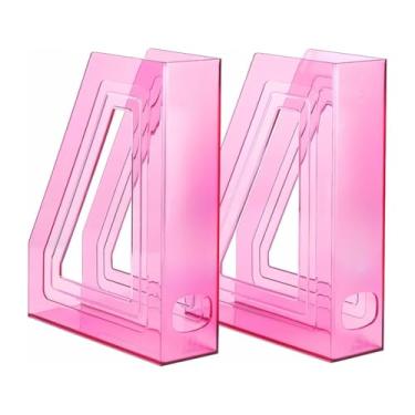 Imagem de Organizador de Papel, Kit 2 Porta Revistas Transparente Organizador Escritório Documentos Revistas Durável Prático, 22 X 7 X 29 Cm(Rosa Clear)