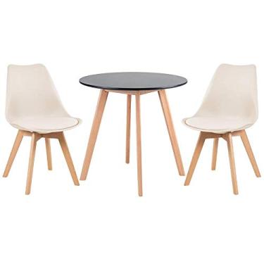 Imagem de Loft7, Mesa de jantar redonda 70 cm preto + 2 cadeiras Leda creme