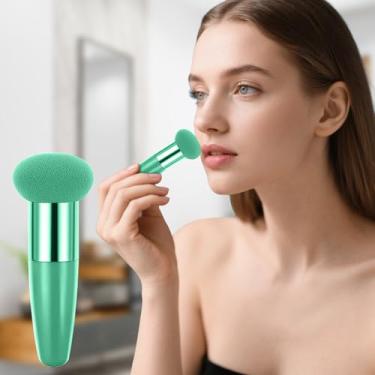 Imagem de Esponja de maquiagem com alça cunha cogumelo pó puff para base beleza cosméticos esponja esponja pincel de maquiagem (verde)