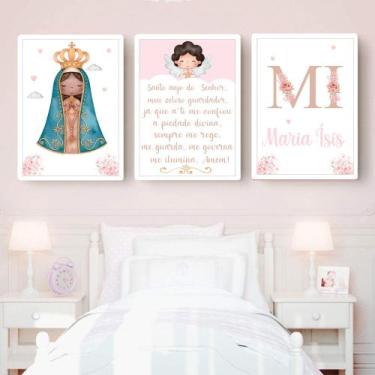 Imagem de 3 Quadros Decorativos Infantil Personalizado Menina  Vários Temas  Qua