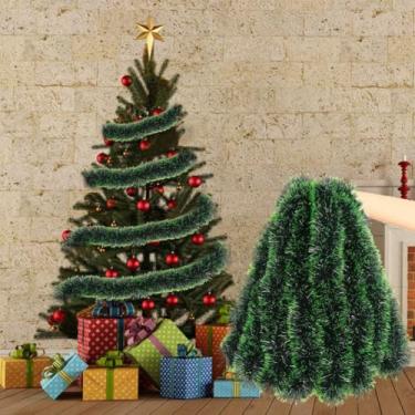 Imagem de Guirlanda de Natal de 200 cm para árvore de Natal, guirlanda de Natal, decorações de pendurar no teto com torção metálica para casa, manto, escada, lareira, festa, ambientes internos e externos (verde