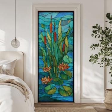 Imagem de arricraft 2 adesivos autoadesivos para porta, 80 cm x 199 cm com padrão de lago de vidro e palhetas adesivos de murais de porta portas de PVC decoração de papel de parede removível para quartos sala