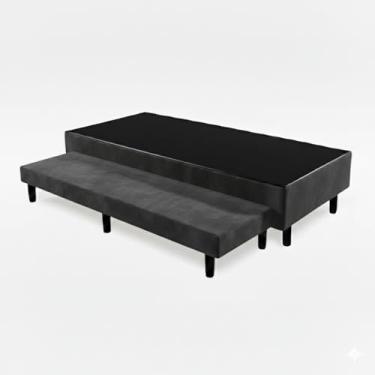 Imagem de Base Cama Box Solteiro Com Cama Auxiliar Conjugada (Suede, Cinza)