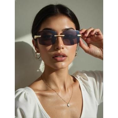 Imagem de Óculos de sol masculinos clássicos com armação estreita para dirigir golfe sem moldura, Dourado/cinza