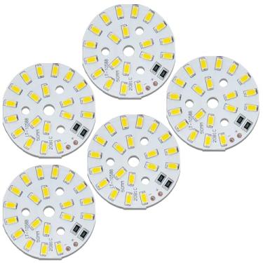 Imagem de LEDGUHON 5 peças 10W de alta potência LED Chip circular alumínio PCB substrato dissipador de calor SMD COB ultra brilhante (luz quente 3-5V 500mA 120deg diâmetro 50 mm) peças de reposição holofote ou