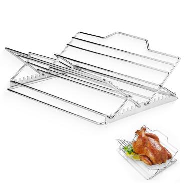 Imagem de DZHPSRSZ Rack ajustável para assar frango peru, rack de torrefação de peru em forma de V, torrefador de frango dobrável, rack de frango para forno, defumadores, grelhas, acessórios de suporte de