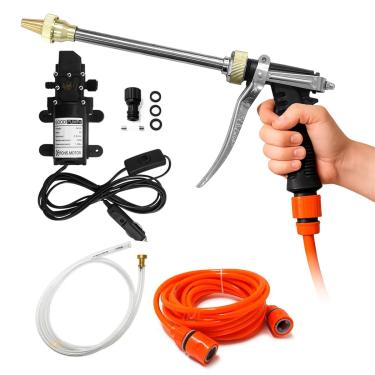 Imagem de Lavadora de Alta Pressão 12V Bico Metálico Mini Lava Jato Bomba Água Portátil