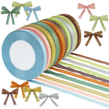 Imagem de 10 rolos de fita dourada de 250 metros para embrulho de presente, 10 cores brilhantes e metálicas brilhantes para decoração de Natal, festas, aniversário, artesanato, costura, joias, laços