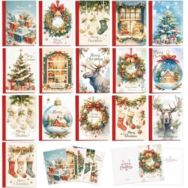 Imagem de Tlenpo Cartões de Natal, conjunto de 16 cartões de Natal com envelopes vermelhos Kraft, grande 12,8 x 18,8 cm, para amigos, família, meninos e meninas, suprimentos de Natal para férias de inverno