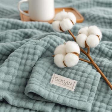 Imagem de Goqan Cobertor de musselina King Size 90 x 108 – 100% algodão 4 camadas Boho musselina cobertor para adultos, leve, macio, respirável para cama, sofá - verde sálvia